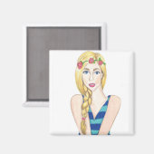 Bloemen en strepen - 2 inch vierkante magneet (Voorkant / Achterkant)