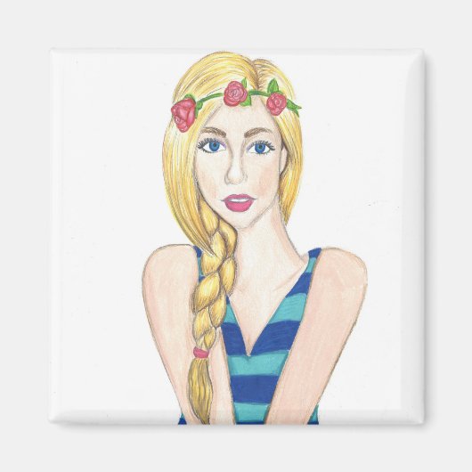 Bloemen en strepen - 2 inch vierkante magneet (Voorkant)