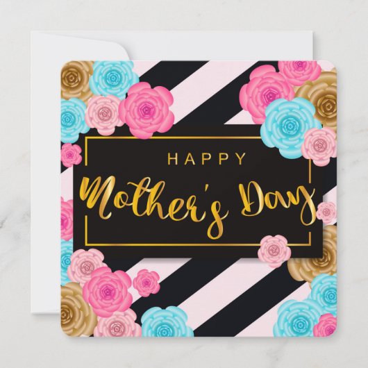Bloemen en strepen Gelukkig Moederdag  Feestdagenkaart (Voorkant)