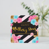 Bloemen en strepen Gelukkig Moederdag  Feestdagenkaart (Staand voorkant)