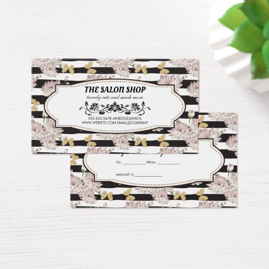 Bloemen en Strepen | Glitter Vlinders Trouw Visitekaartje (Bureau)