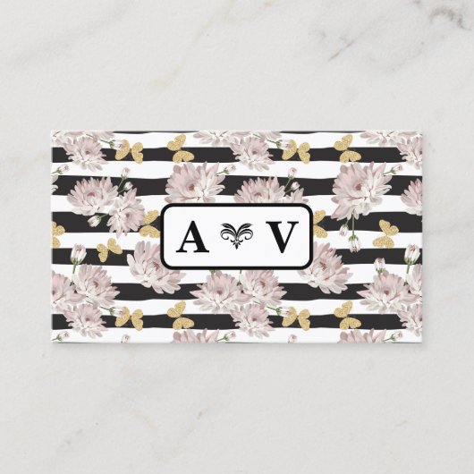Bloemen- en strepenpatroon | Vlinders Visitekaartje (Voorkant)
