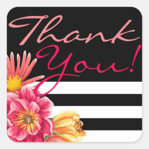 Bloemen en strips Dank u wel! Vierkante Sticker