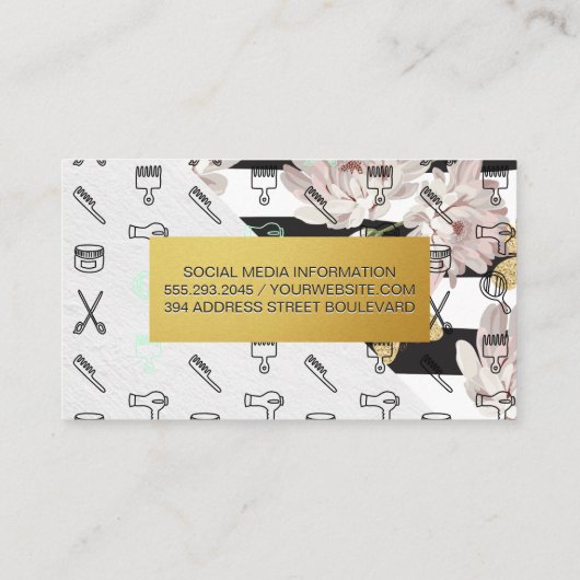 Bloemen en strips | Haarstylist Tools Patroon Visitekaartje (Achterkant)