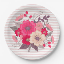 Bloemen en strips papieren bordje