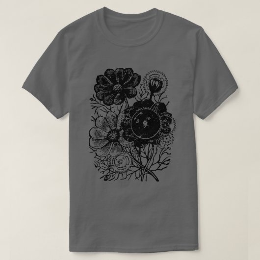 Bloemen en tandwielen t-shirt (Design voorkant)