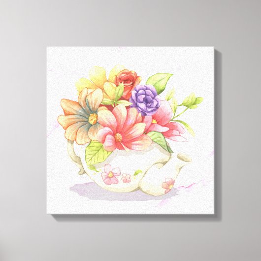 Bloemen en Teapot Canvas Afdruk (Voorkant)