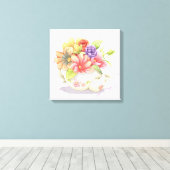 Bloemen en Teapot Canvas Afdruk (Insitu (Houten vloer))
