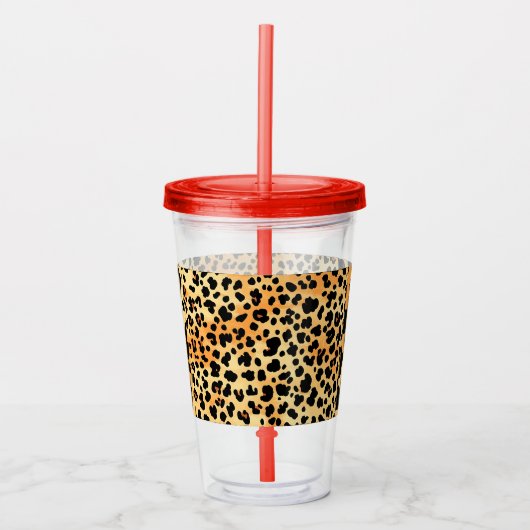 Bloemen en Tijger Print Plastic Cup Acryl Drinkbeker (Voorkant)