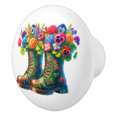 Bloemen en tuinlaarzen keramische knop (Rechts)