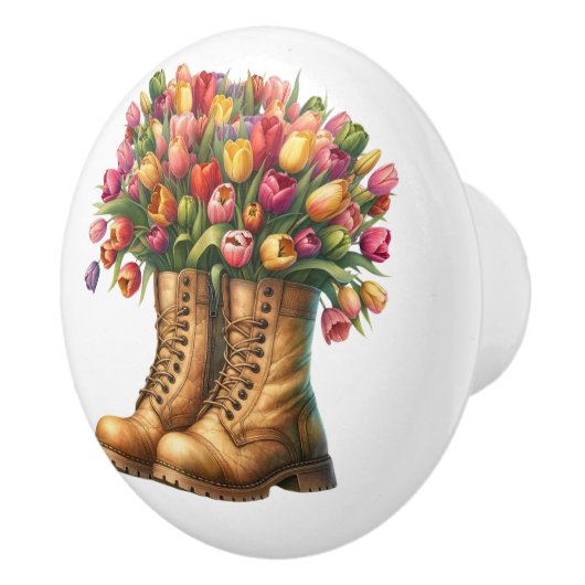 Bloemen en tuinlaarzen keramische knop (Rechts)