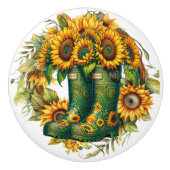 Bloemen en tuinlaarzen keramische knop (Voorkant)