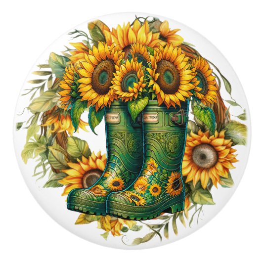 Bloemen en tuinlaarzen keramische knop (Voorkant)