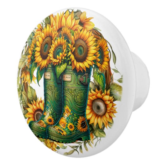 Bloemen en tuinlaarzen keramische knop (Rechts)