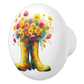 Bloemen en tuinlaarzen keramische knop (Rechts)