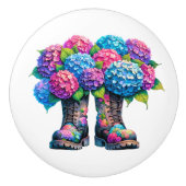 Bloemen en tuinlaarzen keramische knop (Voorkant)