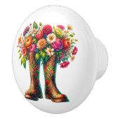 Bloemen en tuinlaarzen keramische knop (Rechts)