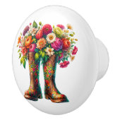Bloemen en tuinlaarzen keramische knop (Rechts)