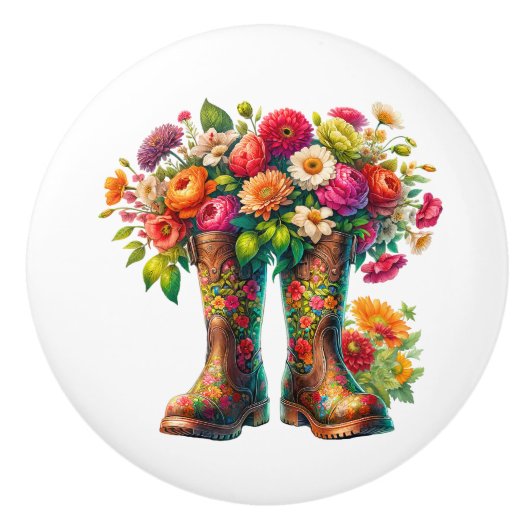 Bloemen en Tuinlaarzen versie 2 Keramische Knop (Voorkant)