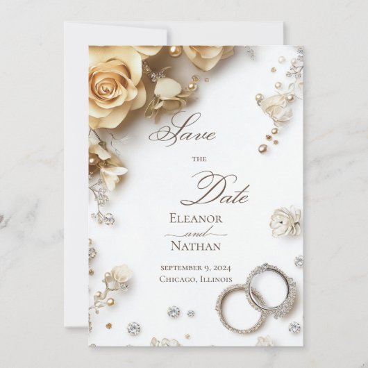 Bloemen en twee trouwringen verfijnd kaart (Voorkant)