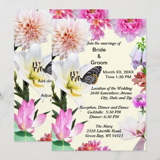 Bloemen en uitnodiging voor weddenschappen (Voorkant / Achterkant)