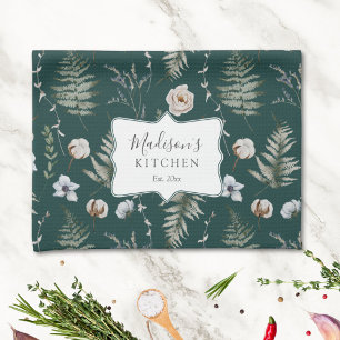 Bloemen en varenbladeren Bos bloemrijk botanisch Theedoek