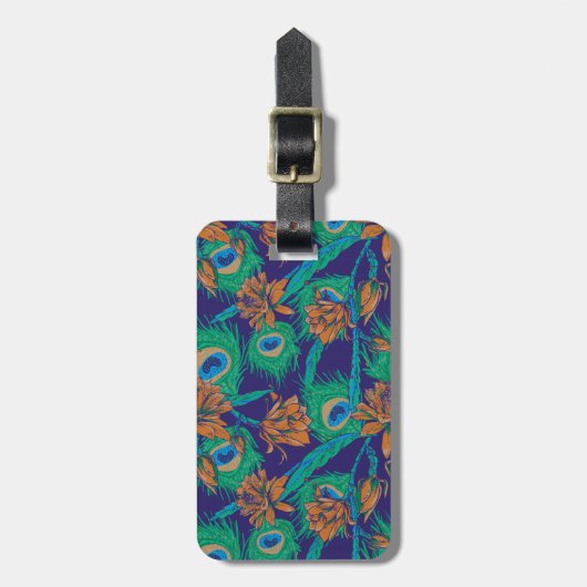 Bloemen en veren bagagelabel (Voorkant verticaal)