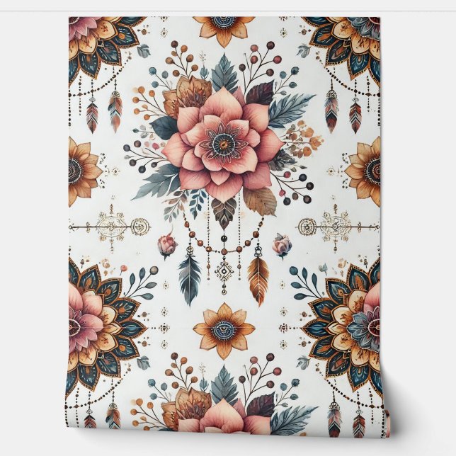 Bloemen en Veren Behang (Afrollen)