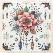 Bloemen en veren glazen onderzetter (Voorkant)