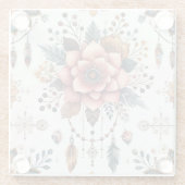 Bloemen en veren glazen onderzetter (Achterkant)