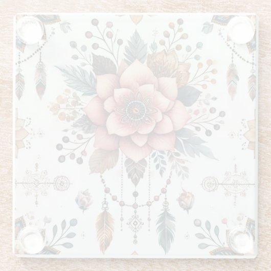 Bloemen en veren glazen onderzetter (Achterkant)