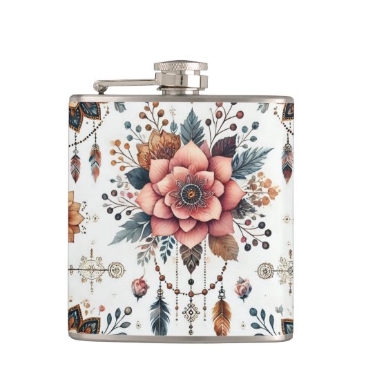 Bloemen en veren heupfles (Voorkant)