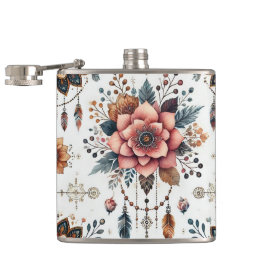 Bloemen en veren heupfles