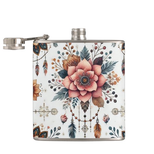 Bloemen en veren heupfles (Geopend)