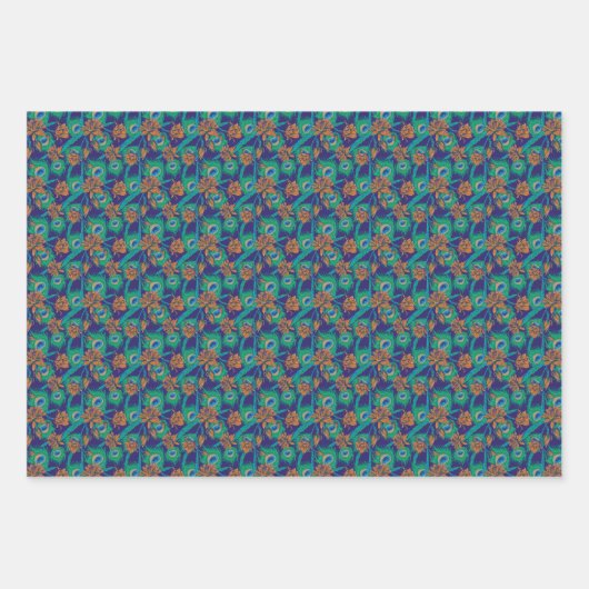 Bloemen en veren inpakpapier vel (Voorkant 2)