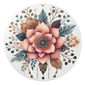 Bloemen en veren keramische knop (Voorkant)