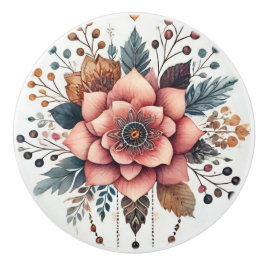 Bloemen en veren keramische knop