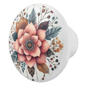 Bloemen en veren keramische knop (Rechts)