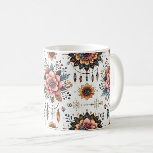 Bloemen en veren koffiemok (Voorkant rechts)