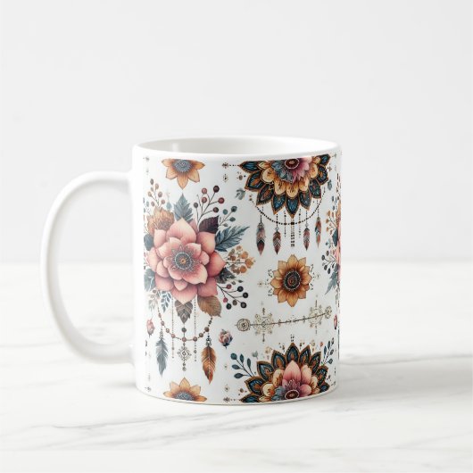 Bloemen en veren koffiemok (Links)
