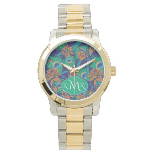 Bloemen en veren   Monogram Horloge