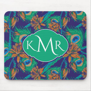 Bloemen en veren   Monogram Muismat