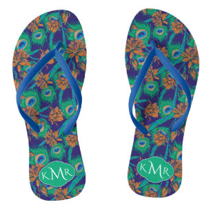 Bloemen en veren Monogram Teenslippers