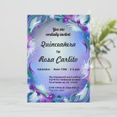 Bloemen en veren Quinceañera Uitnodiging (Staand voorkant)