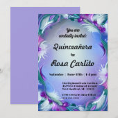 Bloemen en veren Quinceañera Uitnodiging (Voorkant / Achterkant)