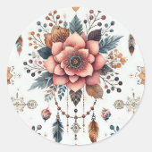 Bloemen en Veren Ronde Sticker (Voorkant)