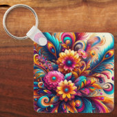 Bloemen en Veren Sleutelhanger (Voorkant)