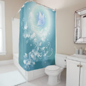 Bloemen en vlinder Blauwgroen Douchegordijn (In situ)