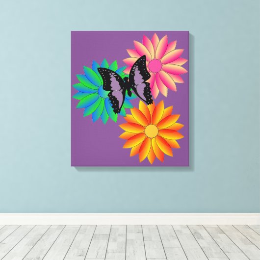 Bloemen en vlinder canvas afdruk (Insitu (Houten vloer))