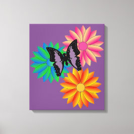 Bloemen en vlinder canvas afdruk